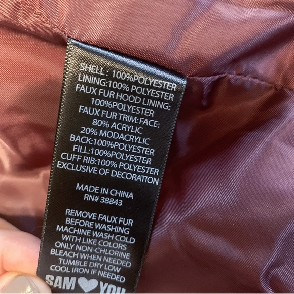 nwt $240 Sam Edelman Faux Fur Trim Hooded Parka Quilted Puffer Coat Burgundy XS - Picture 14 of 16